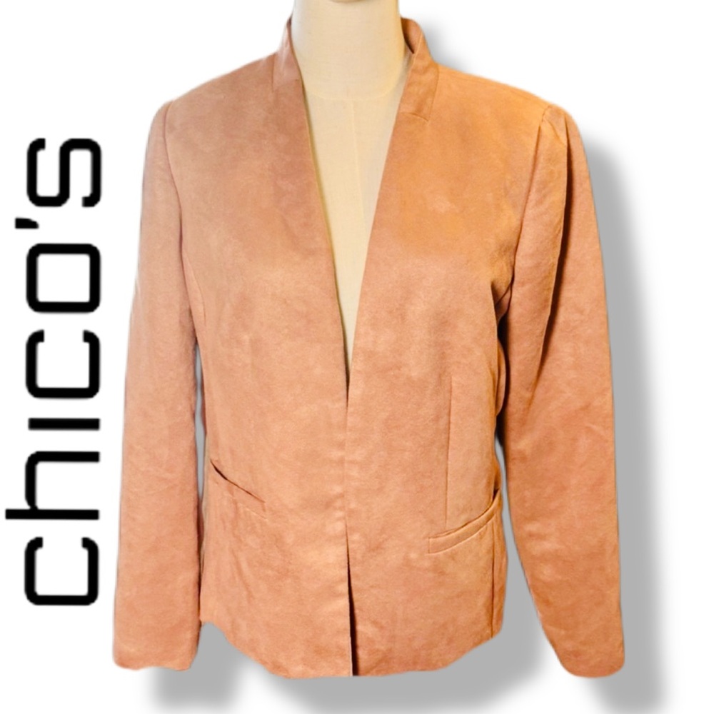 Chico's Faux Suede Open Front "Heidi" Blazer Jacket, Mauve Pink